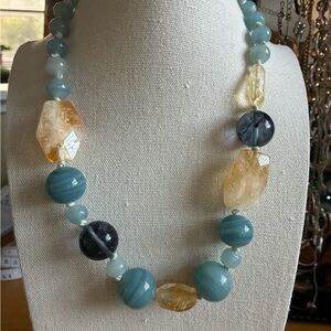 Chic Blue and Gold Gemstone Necklace.